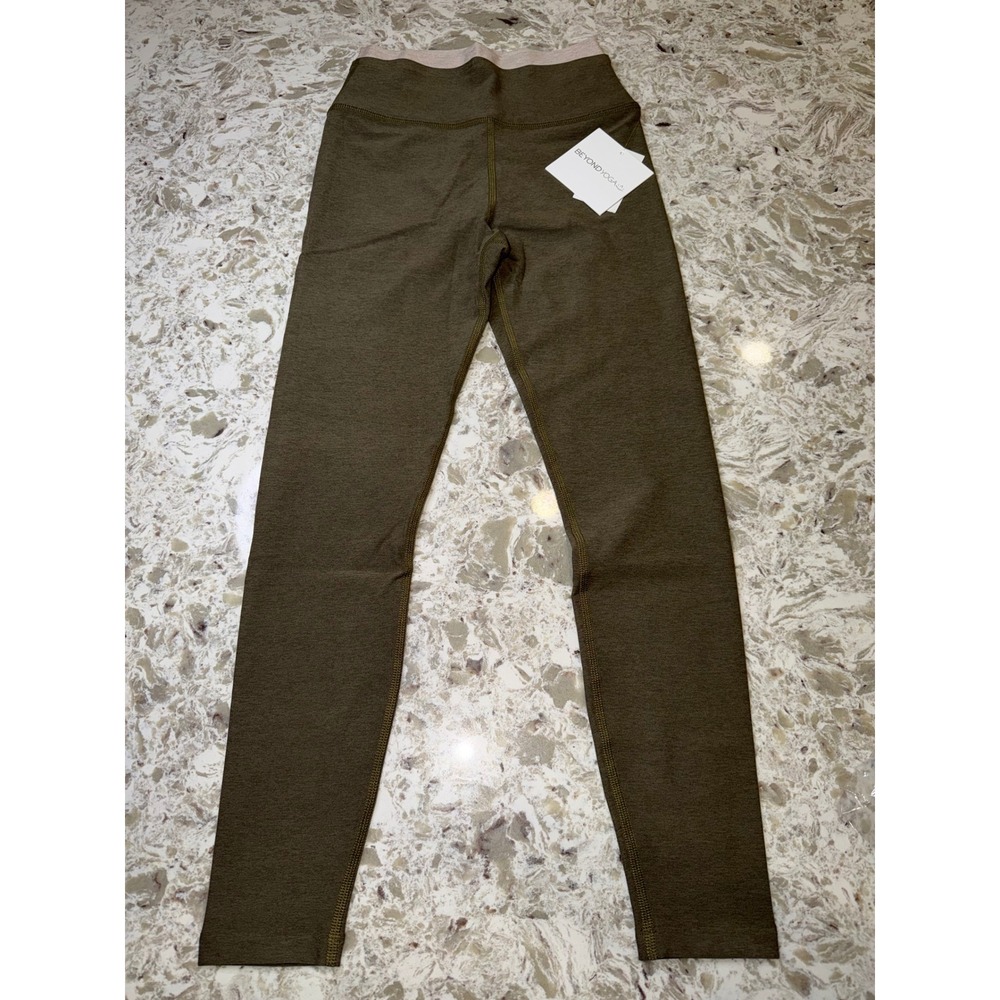 Beyond Yoga Womens High Waisted Space Dye Leggings Olive Green tan double layer